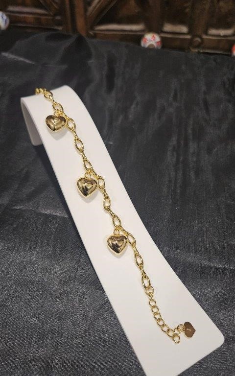 22KGF/Italy Stamped Yellow Gold Filled Heart Bracelet -17.5CM-6MM