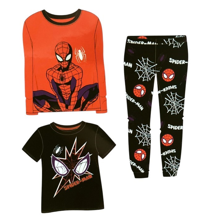 3pc MARVEL Kids' Sleep Set, Size 6, Spider-Man/Black, Incl: Fleece Top, Tee