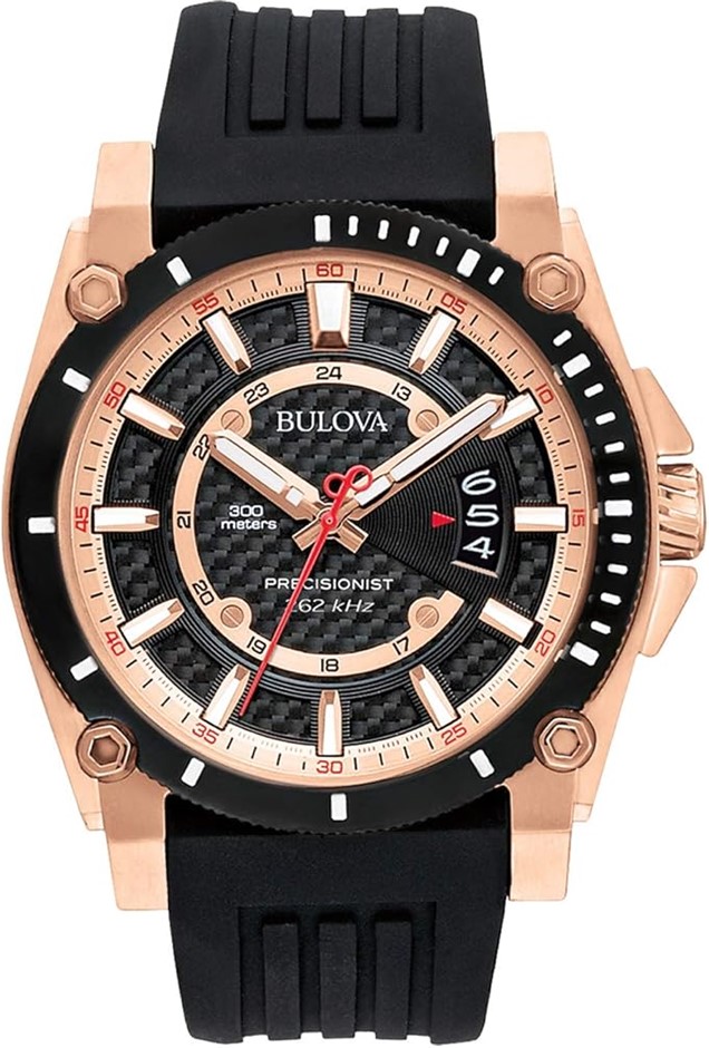 BULOVA Men's Icon Precisionist Quartz Two-Tone Watch, Black Ion-Plated/Rose