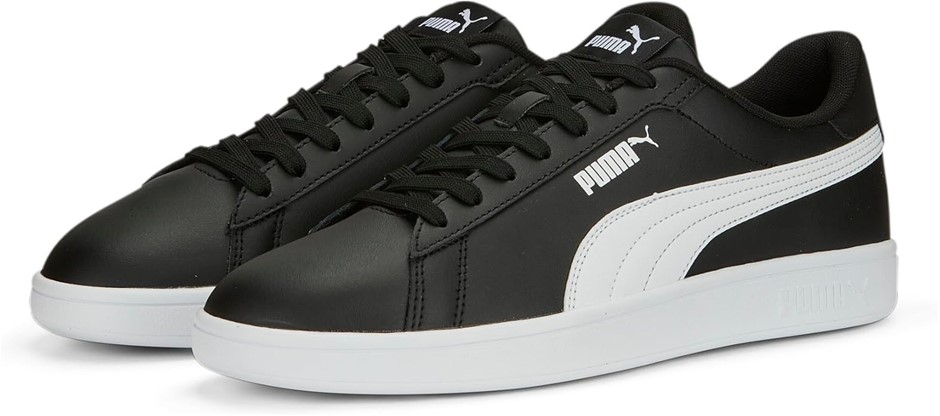 PUMA Men's Smash 3.0 Leather Shoes, Size US8, Black/White (04), 390987.