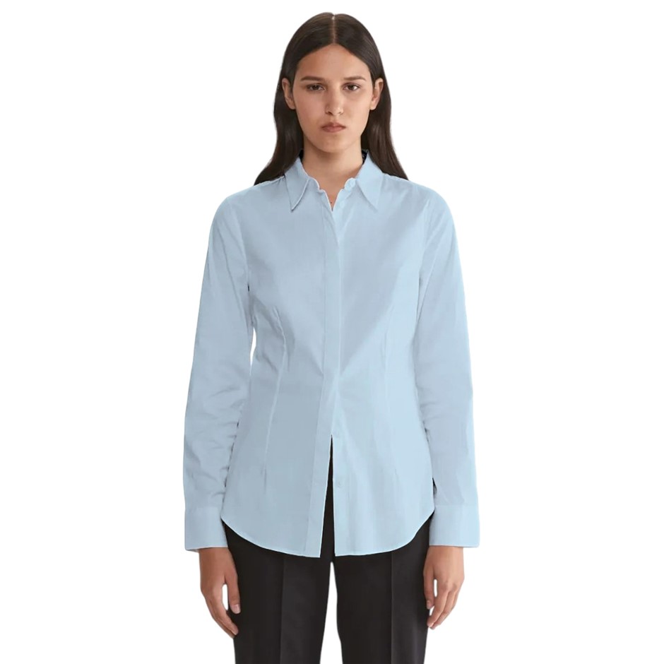 SABA Women's Fitted Shirt, Size 12, 80% Cotton, Light Blue, AG23900.