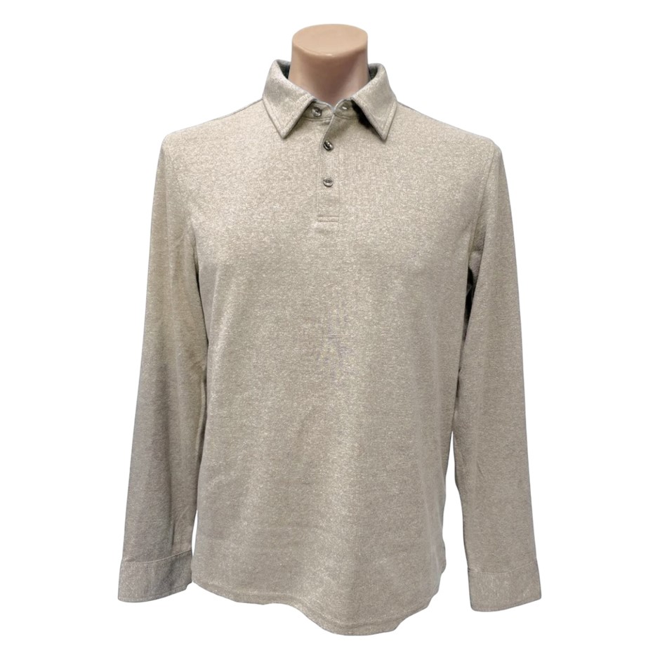 ENGLISH LAUNDRY Men's Long Sleeve Polo, Size 2XL, 32% Cotton, Oatmeal.
