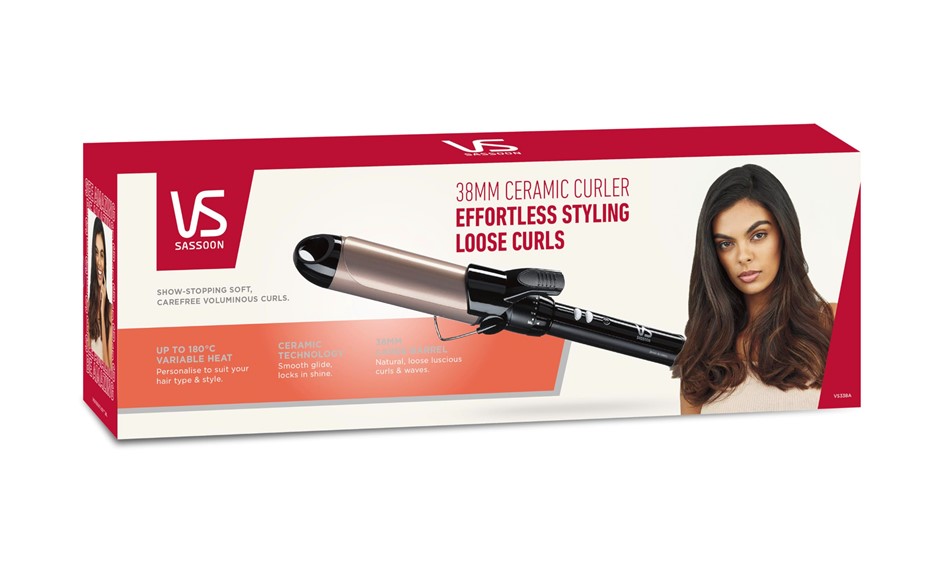 VS SASSOON Ceramic 38mm Curling Iron. NB: Damaged box.