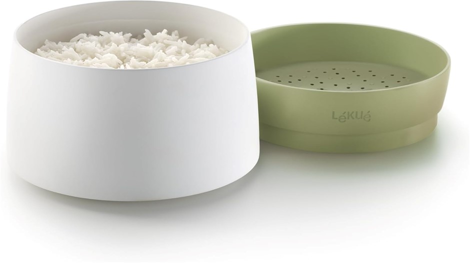 LEKUE Microwave Rice, Grain & Quinoa Cooker, 1 Litre, Green. NB: Damaged Bo