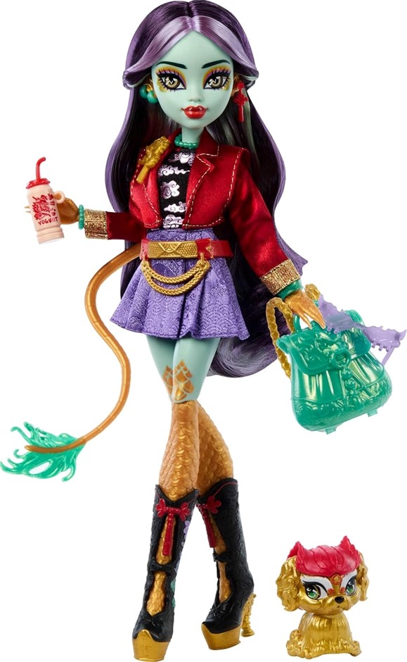 MONSTER HIGH Jinafire Long Doll, Dragon with Pet Dog Cloudy “Yun Yun” and A