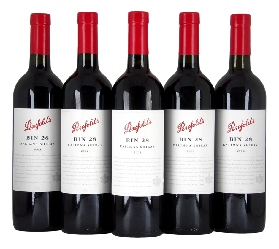 Penfolds 'Bin 28' Kalimna Shiraz 2003 (5 x 750mL), SA.