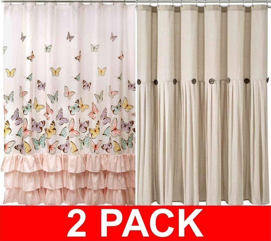 2 x LUSH DECOR Shower Curtains (72” x 72”): Pink Flutter Butterfly and Coco