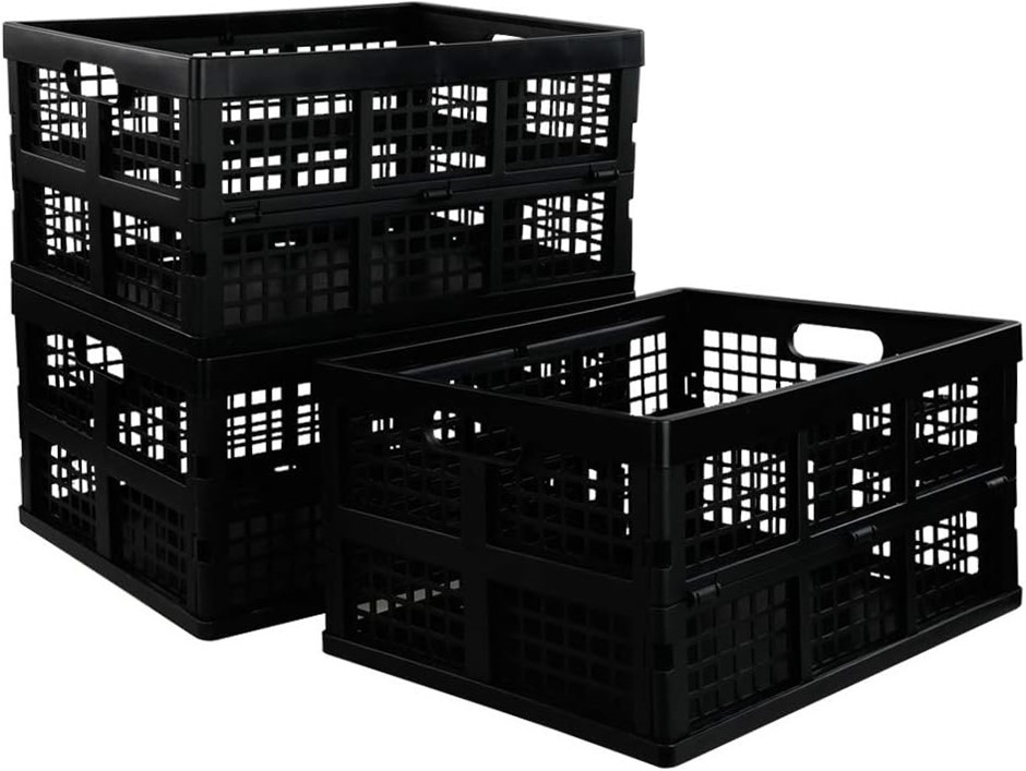 CleverMade 8031165-0063PK 45L Collapsible Storage Bins, Plastic Stackable G