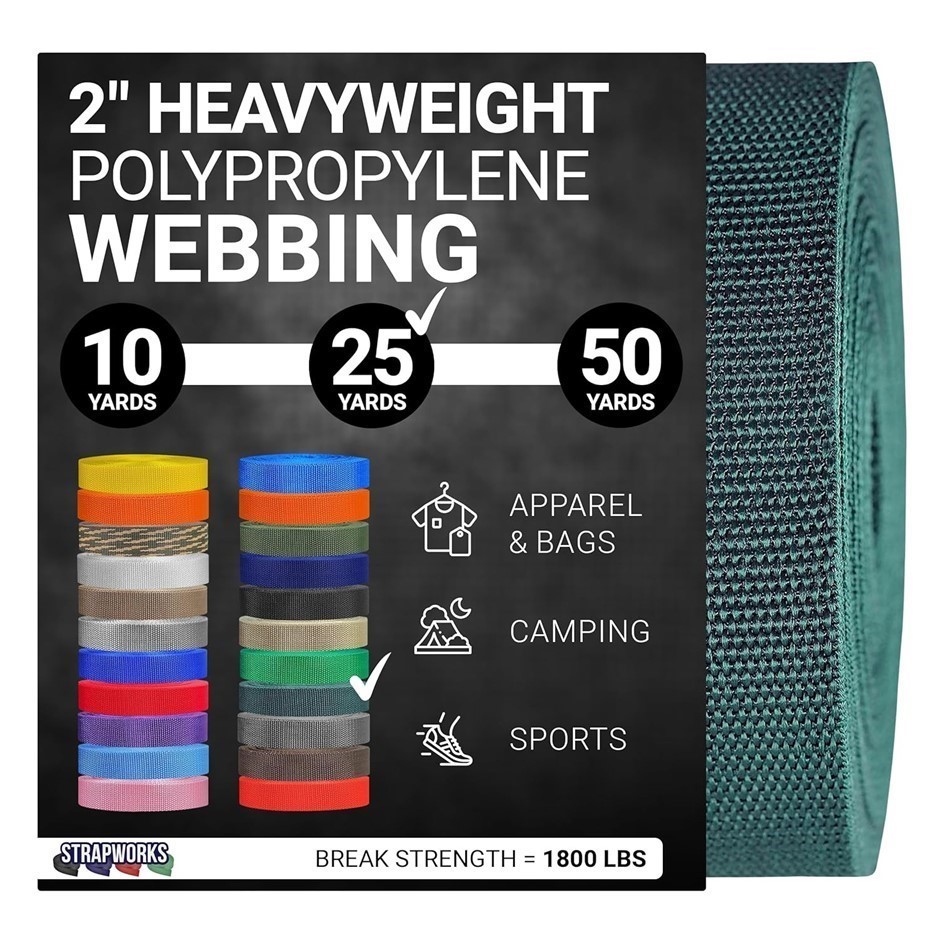 Strapworks Heavyweight Polypropylene Webbing - Heavy Duty Poly Strapping fo