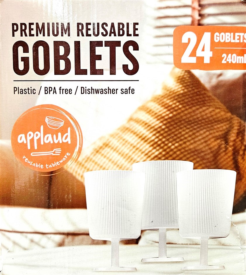 APPLAUD Pack of 24pc Premium Reusable Goblets. N.B: Damaged packaging.