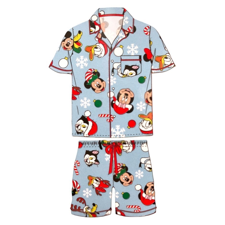 DISNEY Adults' Christmas PJ Set, Size L, Mickey (Blue).