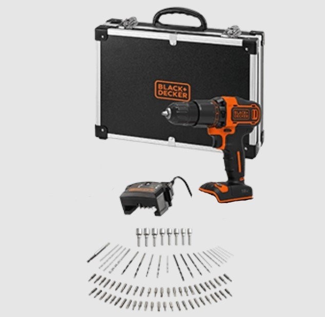 BLACK + DECKER 18V Hammer Drill Kit With Carry Case & 80x Attachments. NB:
