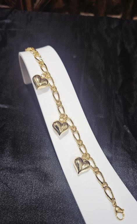 22k Italy Stamped Yellow Gold Filled Heart Bracelet Quality Guarantee-18cm