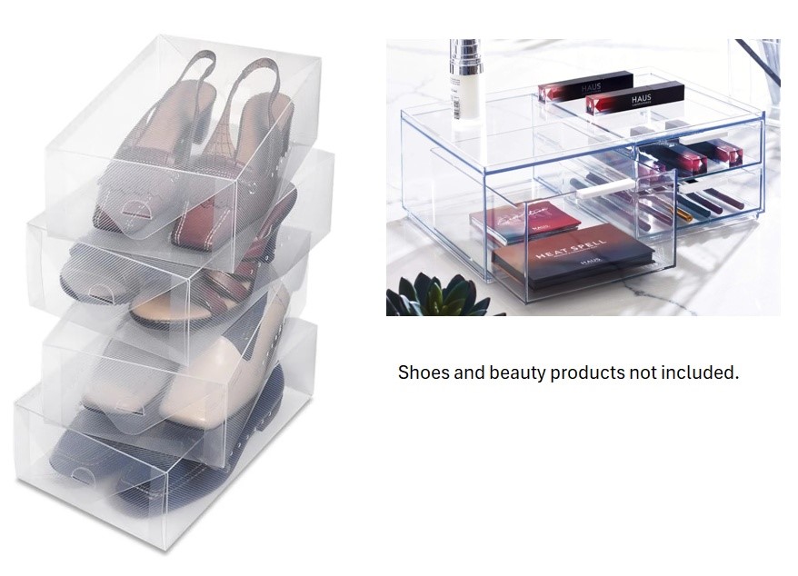 HOME ORGANIZATION BUNDLE: WHITMOR Clear Vue Women's Shoe Boxes (4-Pack) + I