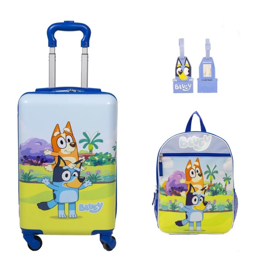 COSTCO Bluey Luggage Set With Bonus 2 Luggage Tags. NB: Slightly dusty exte