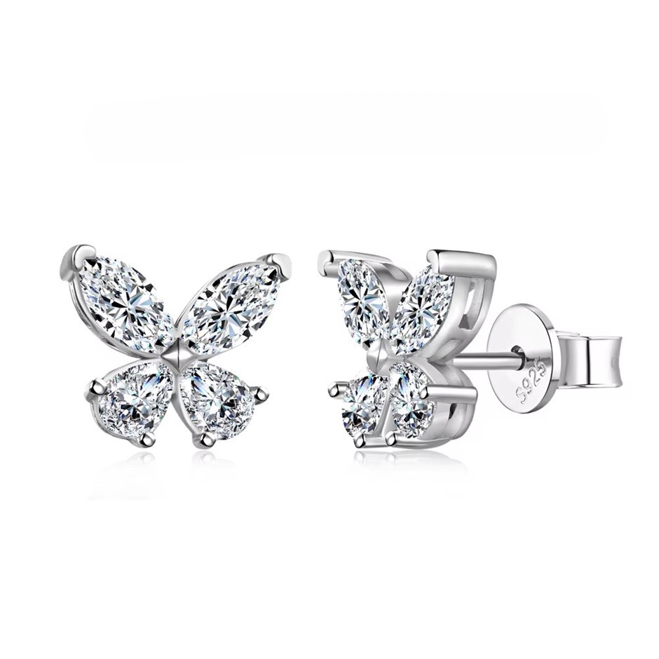 2.40ct Butterfly GRA Certified Moissanite 925 Sterling Silver Earrings
