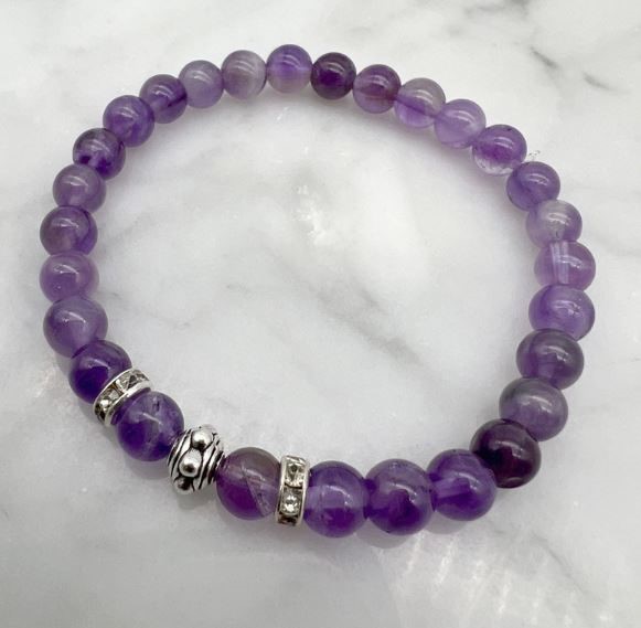 6mm Amethyst & Rhinestone Stretch Beaded Bracelet