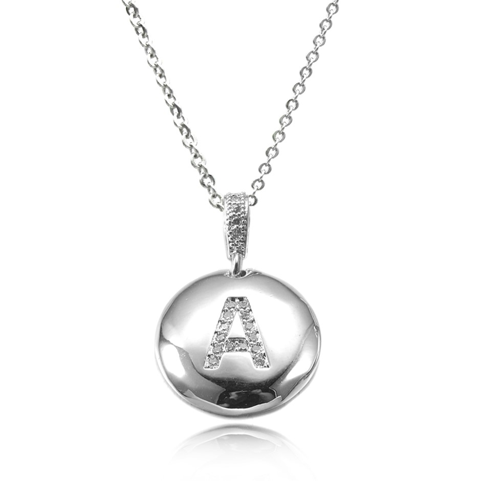 Letter 'A' Platinum Plated with CZ Pendant Necklace