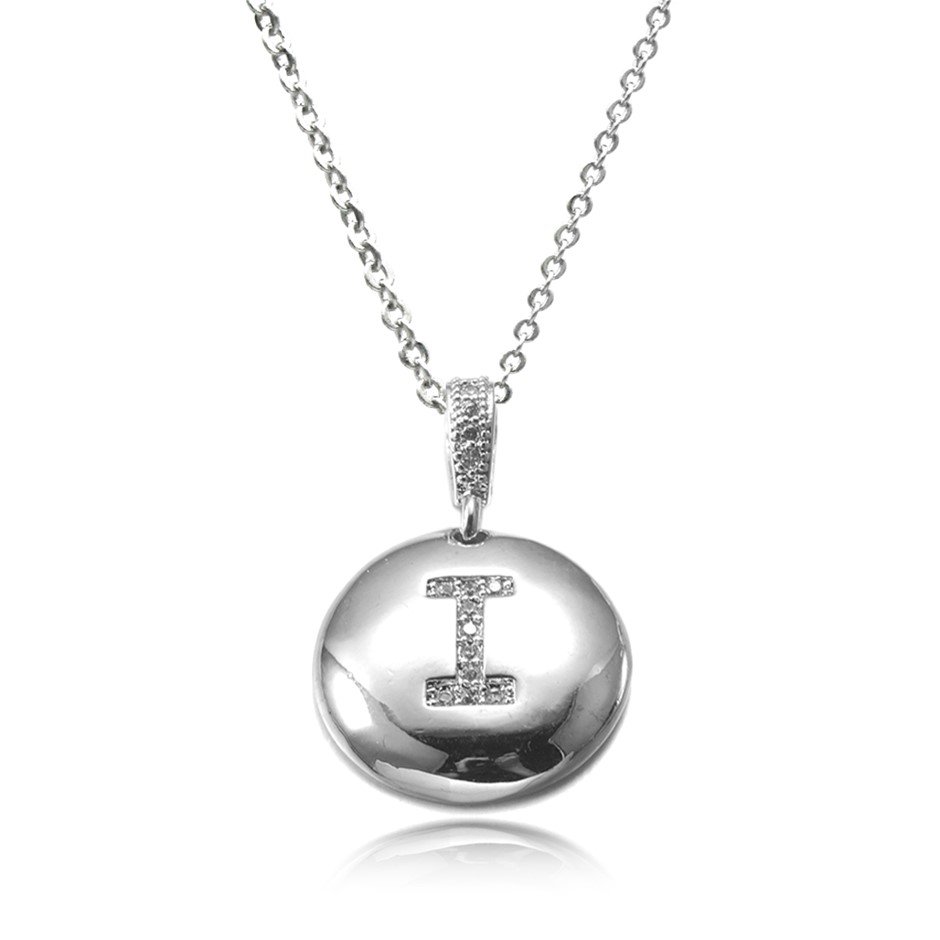 Letter 'I' Platinum Plated with CZ Pendant Necklace