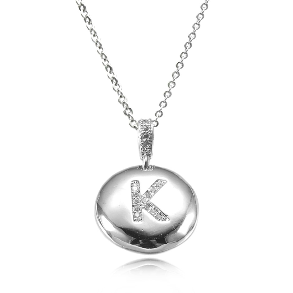 Letter 'K' Platinum Plated with CZ Pendant Necklace