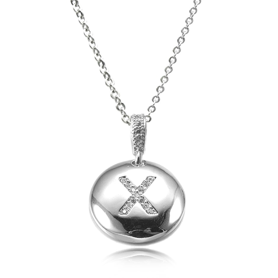 Letter 'X' Platinum Plated with CZ Pendant Necklace