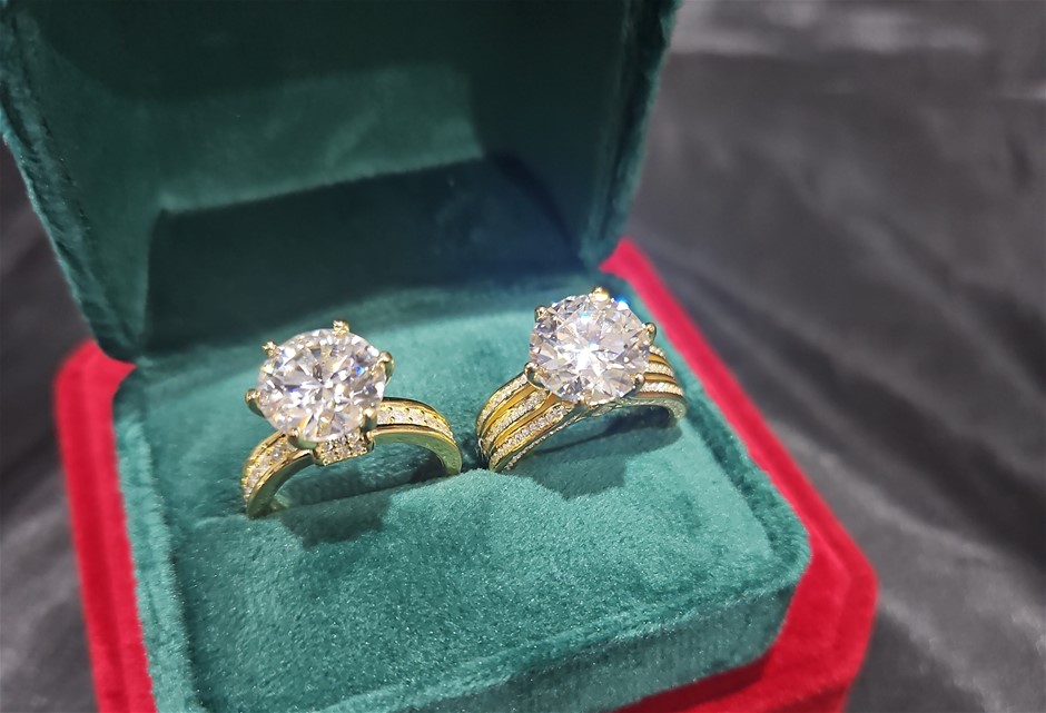 2pcsx5.0ct GRA Moissanite 18k Solid Yellow Gold Vermeil Ring (S925) -7US