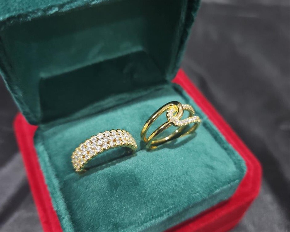 2pcsx1.0ct GRA Moissanite 18k Solid Yellow Gold Vermeil Ring (S925) -7 US