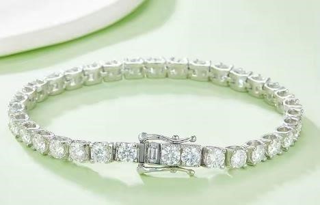 GRA Moissanite White Brilliant Cut Stone Tennis Bracelet -S925-19cm