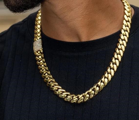 Italy 18K Triple Yellow Gold Plated Cuban Chain (18KGP/Italy)66cm-12mm