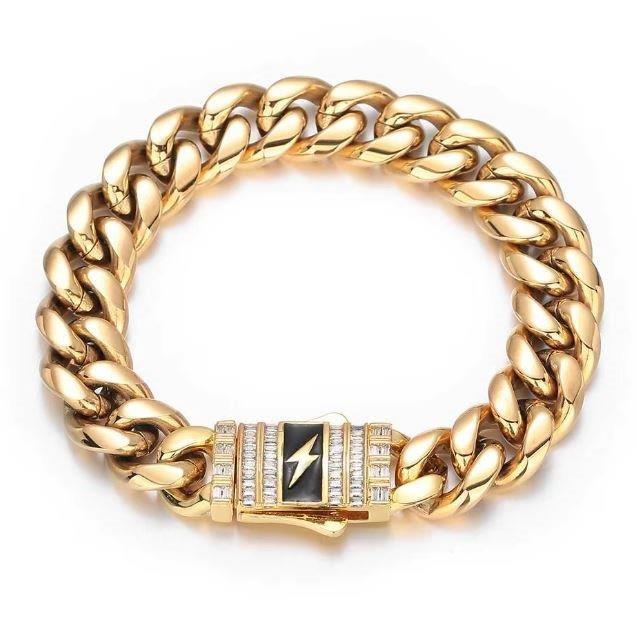 Italy 18K Yellow Gold Plated Cuban Bracelet (18K/Italy)stamped-20cm-12mm