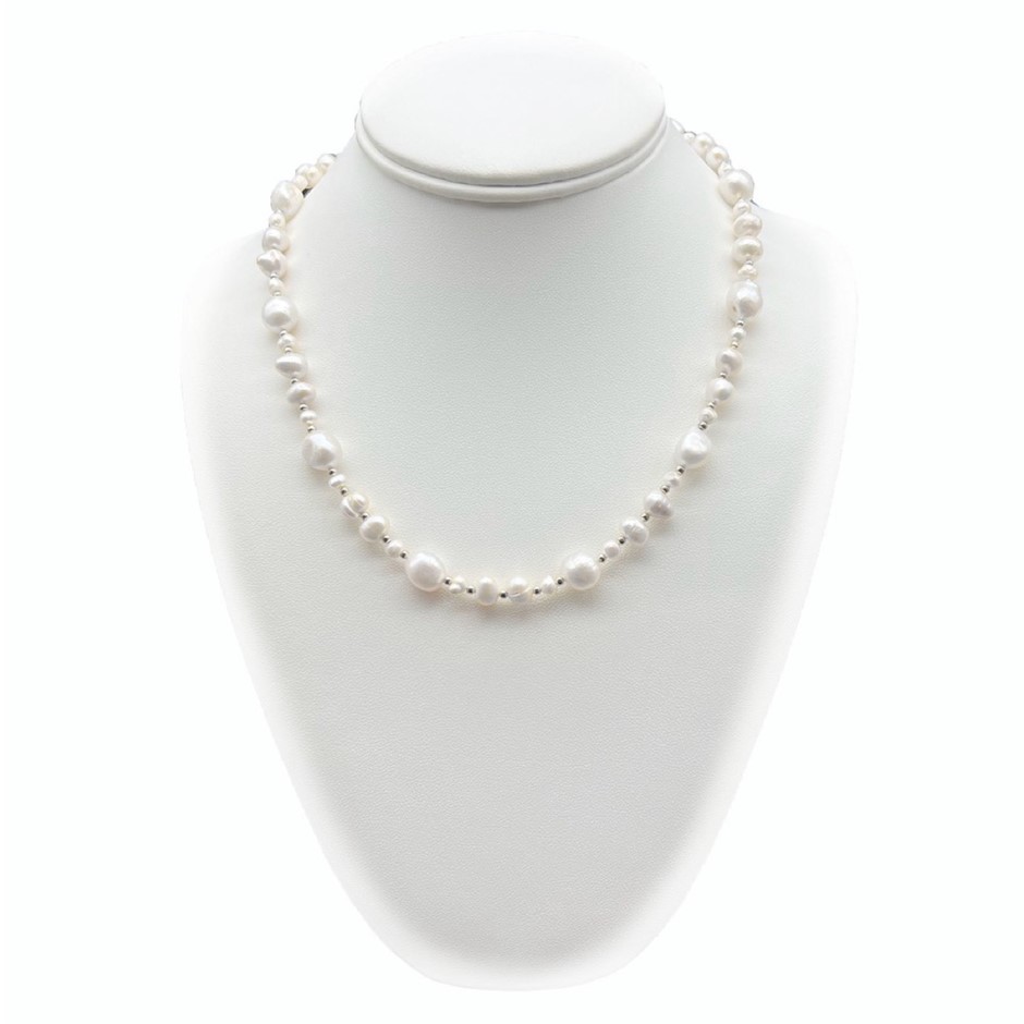 Flat Edge Baroque & Pearls Real Platinum Plated Necklace