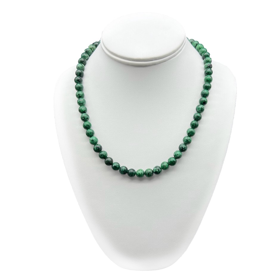 8mm Dark African Jasper Beaded Gemstone Necklace.