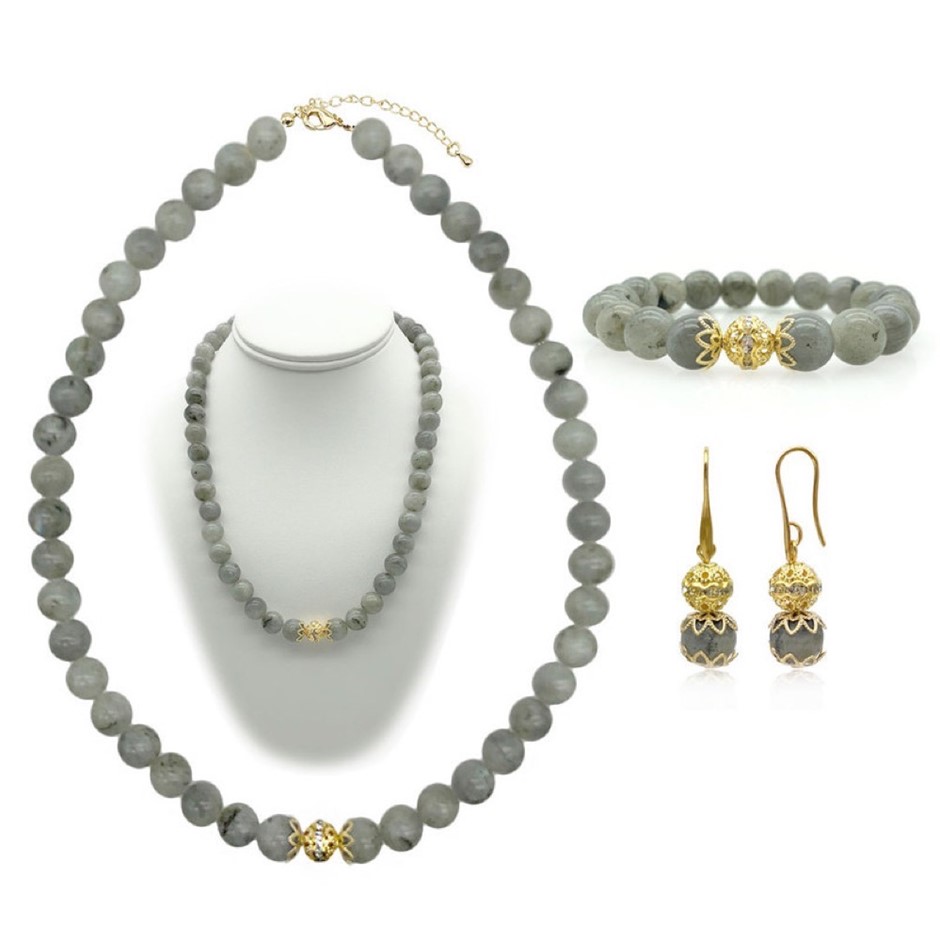 10mm Labradorite Persian Love Gold Plated Rhinestone Jewellery Set