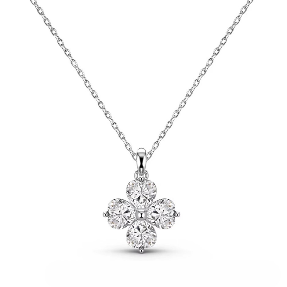 3.20ct Heart GRA Certified Moissanite 925 Silver Clover Pendant Necklace