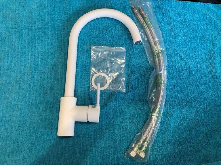 New in Box Multitude Gooseneck Sink Mixer Tap, Matte White - Qty 1