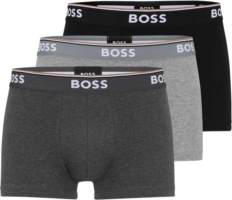 HUGO BOSS 3-Pack Men's Trunks, Size M, 95%Cotton, Black/Grey/Anthracite (06
