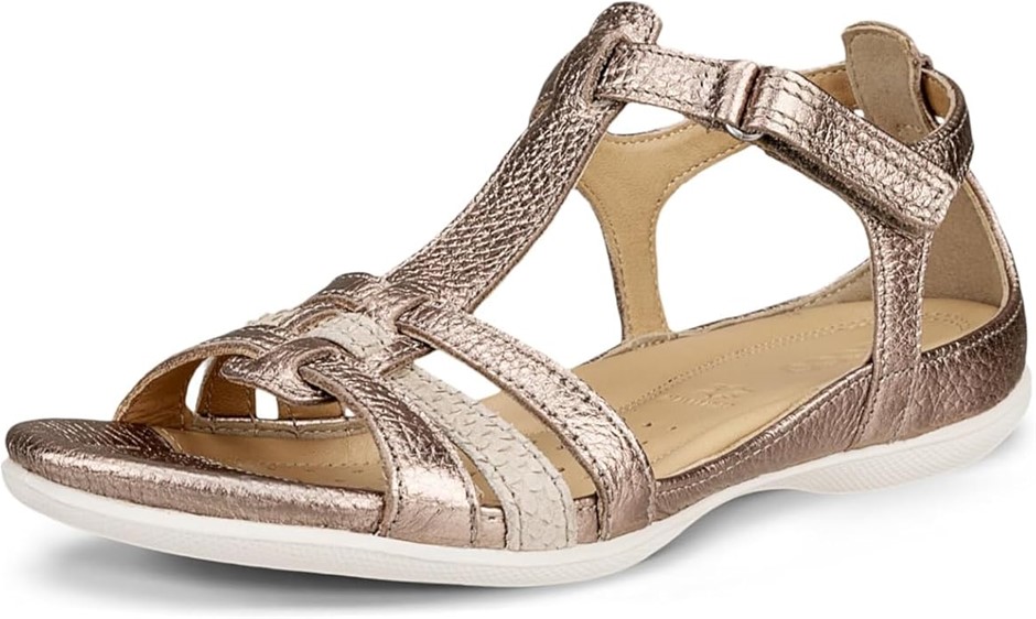 ECCO Women's Flash T-Strap Sandal, Warm Grey Metallic/Moon Rock, EU 38/US 7