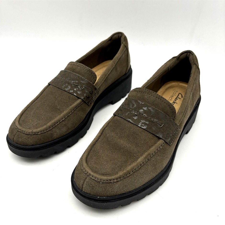 CLARKS Women's Calla Ease Loafer, Dark Olive Suede, Size US 9 (68491). Buy