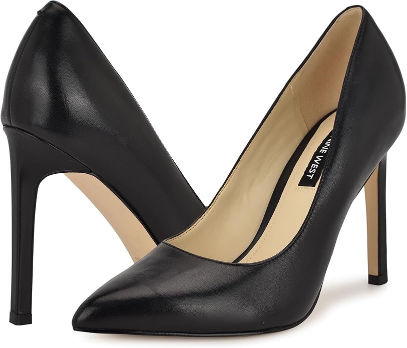 NINE WEST Women's Tatiana Dress Pump, Black Leather, Size US 10M (60289666)