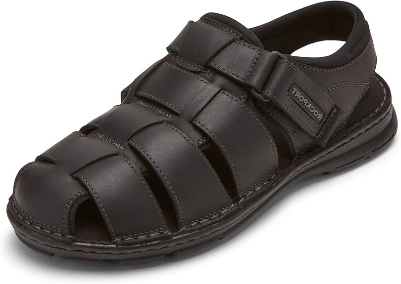 ROCKPORT Men's Darwyn Fishermen Sandal, Black Lea Ii, Size US6.5 Wide / EU