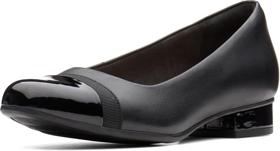 CLARKS Womens Juliet Monte Fashion Sandals Pump, Black Leather/Synthetic, S