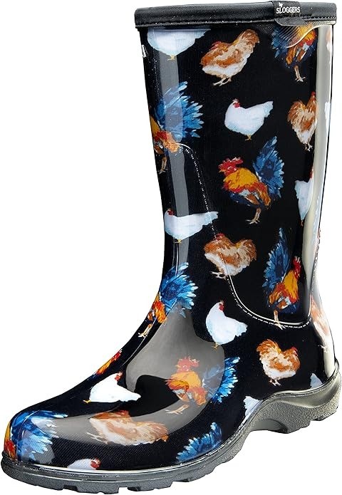 SLOGGERS Women's Waterproof Garden Rain Boots, Classic Chicken Black, Size