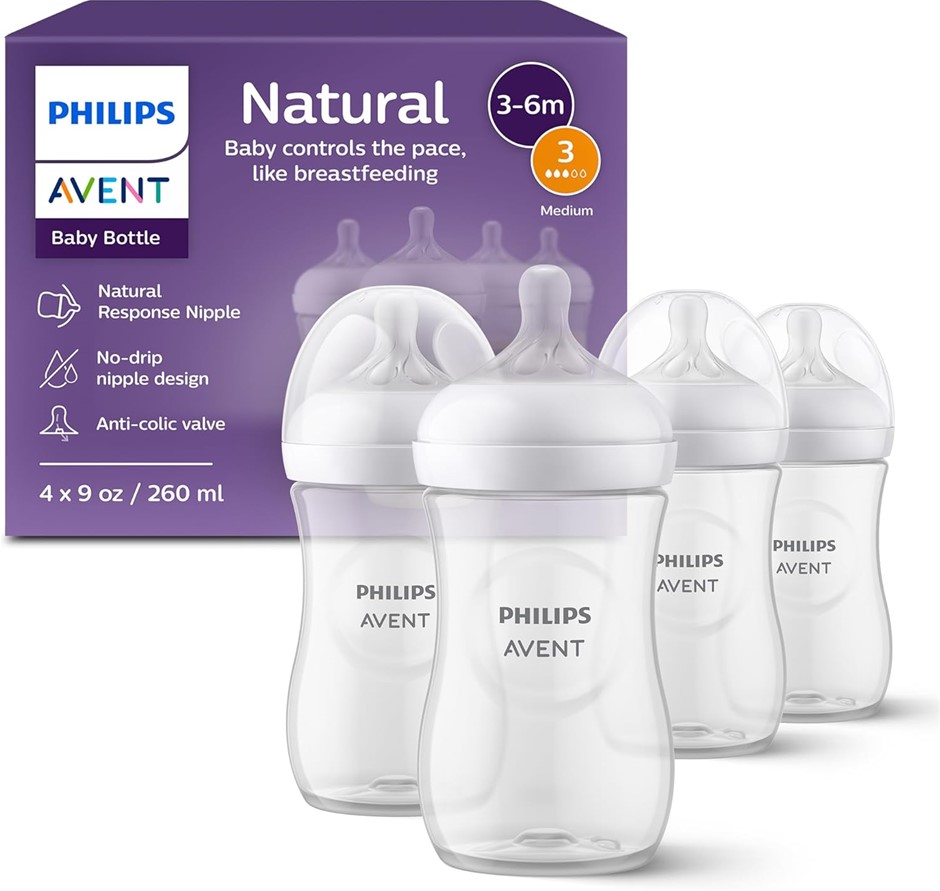 PHILIPS Avent Natural Response Baby Bottles 9oz/260 ml with Medium Flow Tea