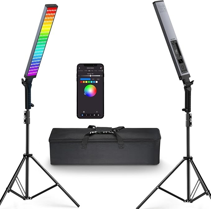 NEEWER Photography RGB Light Stick Kit, 2 Pack LED Video Tube Lights w/Stan