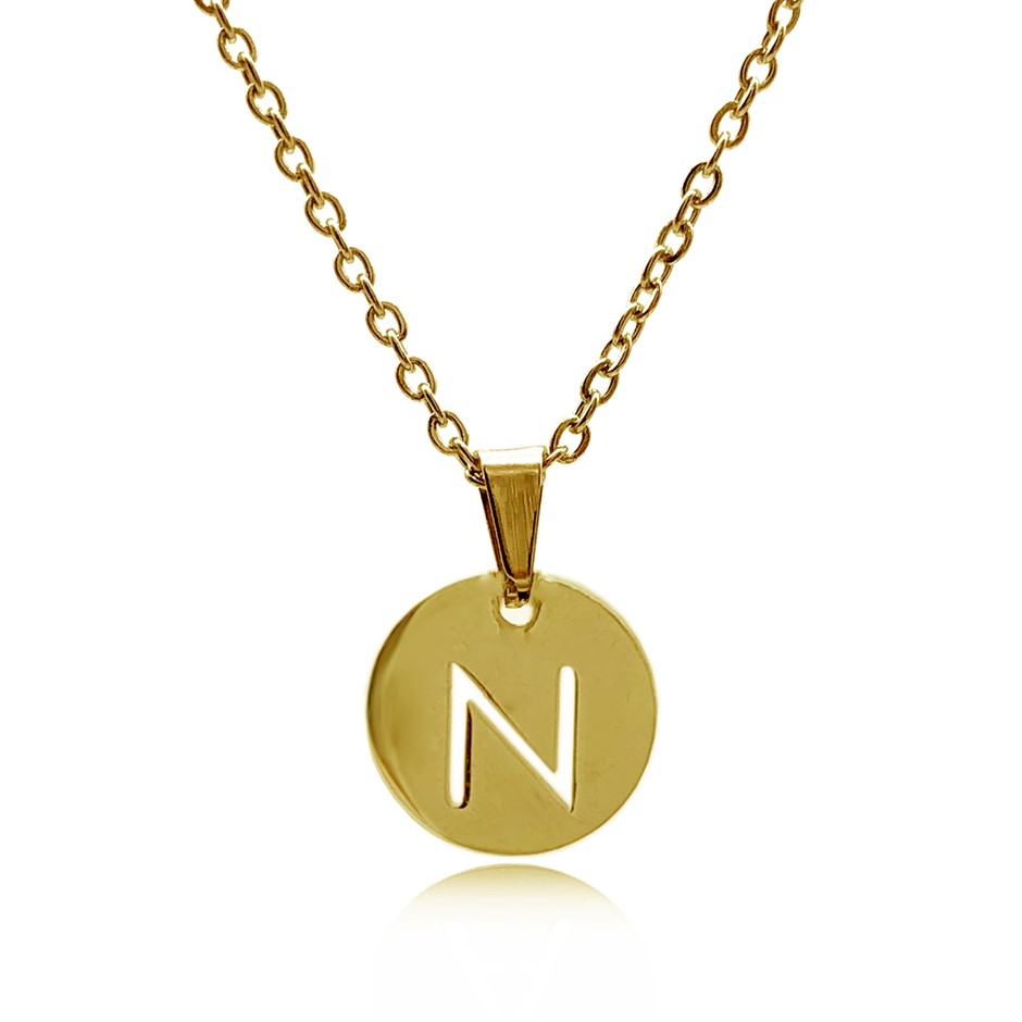 Initial Charm Letter 'N' Gold Plated Pendant Necklace