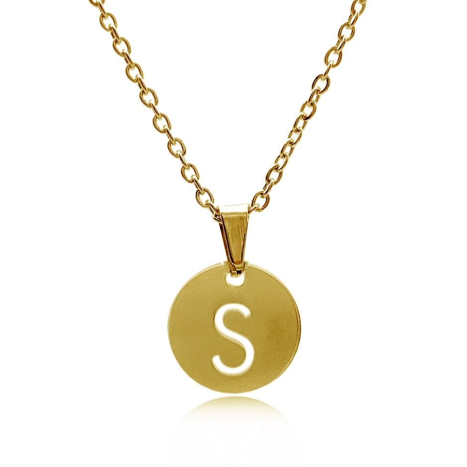 Initial Charm Letter 'S' Gold Plated Pendant Necklace