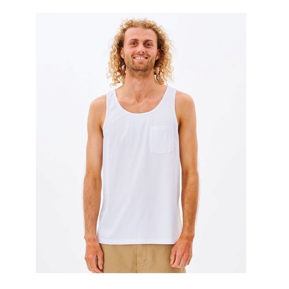 RIP CURL Men's Plain Tank Top, Size S, White. RRP: $35.99. Buyers Note - D