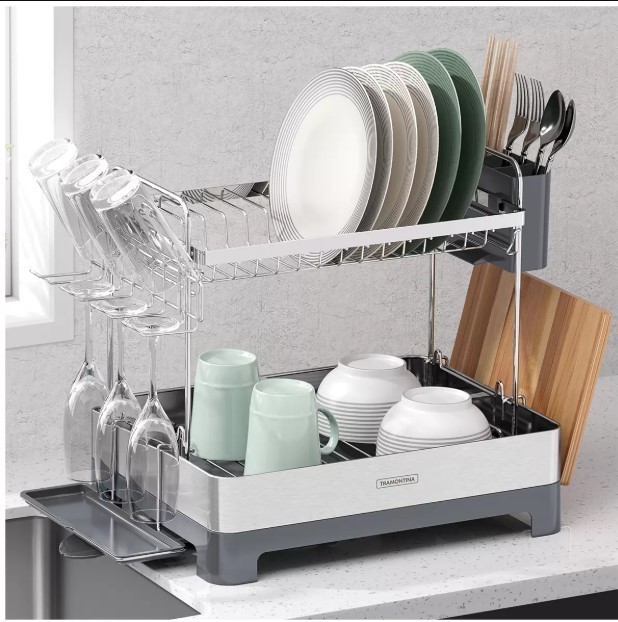 TRAMONTINA Stainless Steel 2-Tier Dish Drying Rack.