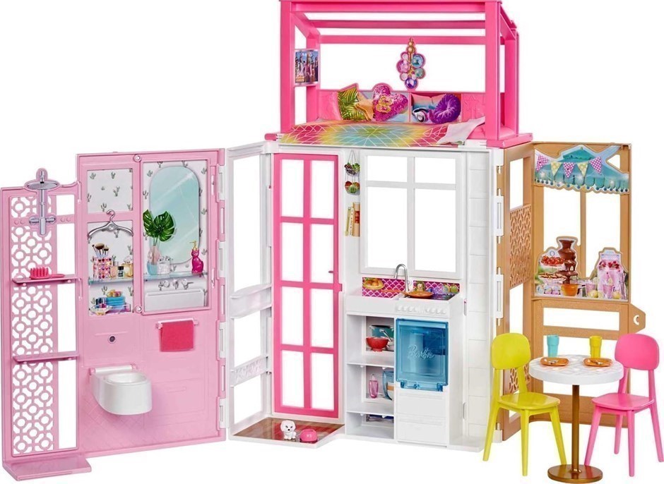 BARBIE Dollhouse with 2 Levels & 4 Play Areas, Fully Furnished Barbie House