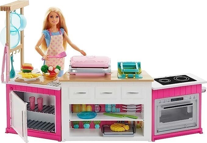 BARBIE Ultimate Kitchen Doll & Playset with Lights & Sounds, Food Molds, 5